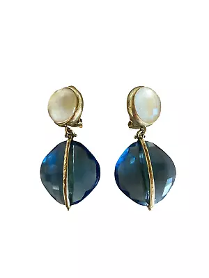 Vaubel Two Luminous Faceted Stone Drop Clip Earrings • $350