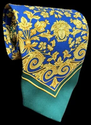 Gianni Versace Mens Tie Medusa Head  Silk Made In ITALY  Bluegreen And Yellow • $55