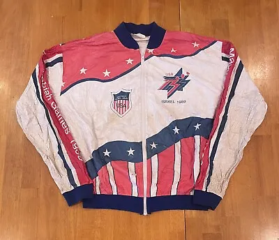 $20 • Buy Vintage 1989 Maccabiah Games Nylon Track Jacket Large Stained Israel USA