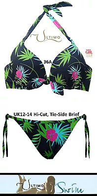 Ultimo Tropical Flower Triple Liquid Gel Padded Push Up Bikini 36A & 12-14 Brief • £36