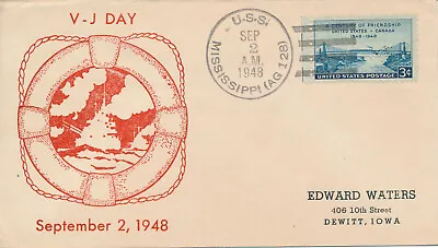 Military Naval Cover First Day Event - Uss Mississippi Ag  9/2/48 V-j Day Cachet • $3.50