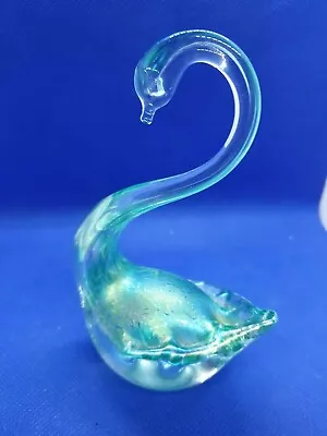 £16.99 • Buy HERON GLASS Irridescent Blue Glass Swan Immaculate Condition Art Speckled