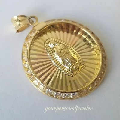 10k Yellow Gold Virgin Mary Holy Mother Diamond Cut Round Pendant Charm 1.1 Lng • $117.53