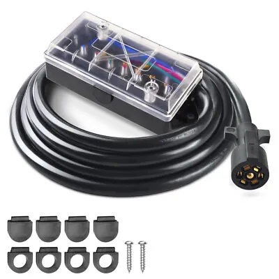 MICTUNING 8ft 7 Way Plug Trailer Cord Junction Box Wiring Harness Kit For RV  • $33.14