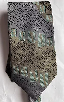 Martin Wong Napa CA Tie Silk Geometric Olive Green Teal Gray • $9.99