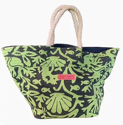 Vineyard Vines Martha’s Vineyard Canvas Beach Bag Rope Handles Green Blue Tote • $36