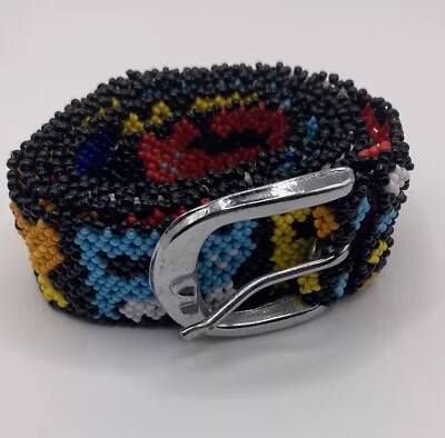 Vintage Multicolored Geometric Bead Belt With A Silver-Colored Buckle • $24.89