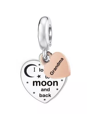 Grandma Heart I Love You To The Moon Charm Genuine 💜 925 Sterling Silver Gift • £16.89