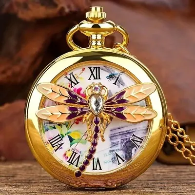 Retro Gorgeous Red Gem Pocket Watch Unisex Flip Vintage Pocket Watch Gift New • $25.98