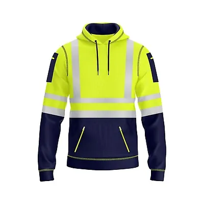 £22.99 • Buy Hi Viz Vis High Visibility Hoodie Jacket Zip Pocket Pullover Contrast Hooded Top