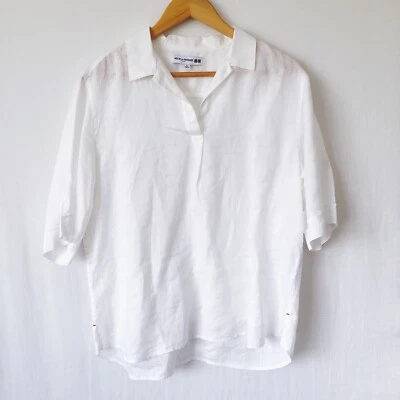 $28 • Buy INES DE LA FRESSANGE Paris X Uniqlo Size M 12 White Linen Top Beach Minimalist