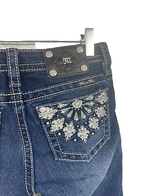 Miss Me JK5572S Skinny Jeans Girls Size 14 Blue Denim Embroidered Sequin Pocket • $27