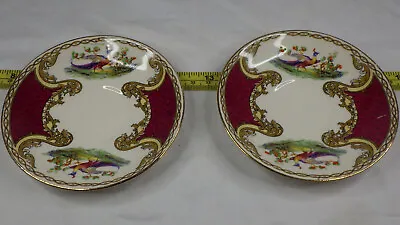 Rare Antique MYOTT Staffordshire England Chelsea Bird Red Saucers (2) • $64.37