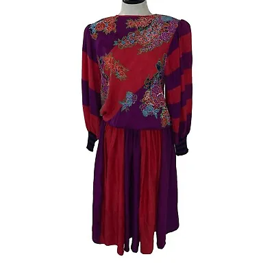 Diane Freis Vintage Womens Dress One Size Multicolor Applique Mixi Bohemian • $80.75