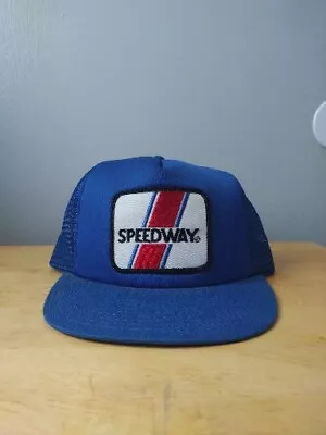 Vintage Speedway Royal Blue Patch Classic Hat Snapback Speedway Trucker Mesh Cap • $25