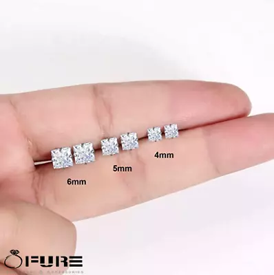 £4.99 • Buy Men Women Kids Square White 925 Sterling Silver Diamond Cut Stud Earrings 3-8MM