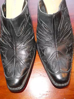 Black Coldwater Creek Western Overlay Boot Style Clogs Mules Heels Size 6 • $16.95