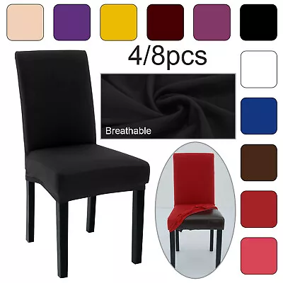 £3.39 • Buy 4/8PCS Dining Chair Seat Covers Slip Stretch Wedding Banquet Party Removable UK