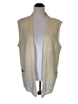 Hilda Ltd Vintage Icelandic Wool Sweater Vest Womens L Long Cream Ivory Pockets • $39.95