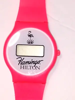NOS 1980s Vtg Las Vegas Flamingo Hilton Wrist Watch Hot Pink Neon Collectible • $35