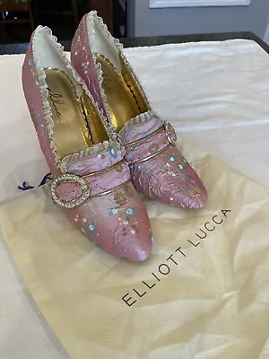 Ellie Shoes 9 4.5  Heel Pink Floral Print Lolita Bridgerton French Annette • $29.99