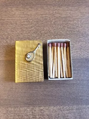 Vintage Metal Matchbook Case Holder Tennis Racket  Faux Pearl  Golden Tennis • $14.39