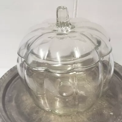 VTG Anchor Hocking Pumpkin Candy Cookie Jar Clear Glass • $24.99