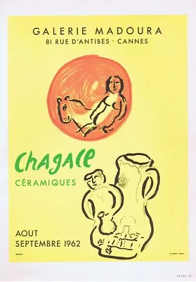 Marc Chagall Galerie Madoura Ceramiques Poster Lithograph 10'' X 14'' 1966 • $39