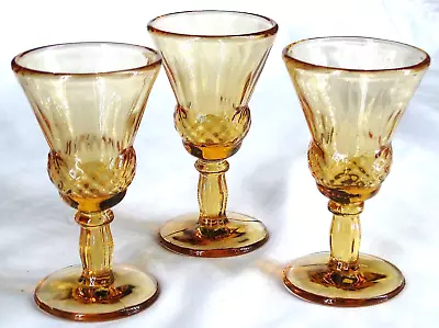 Vintage Amber Sherry Drinking Glasses 3 In Set Cut Glass 4.5 In. X 2.5 • $24.99