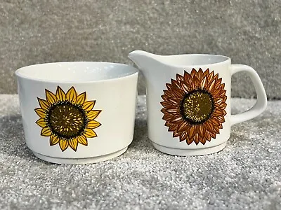 Vintage Sugar Bowl & Milk Jug Creamer J&g Meakin Sunflower Design • £22.99