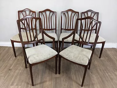 DINING CHAIRS 6 Mahogany Grey Fabric Seats 2 Carver 4 Side Chairs Traditional • £129