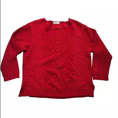 ENVY US Jumper Pullover Size XL 16/18 Womens Red Cable Knit Boxy Classic Retro • £11.99