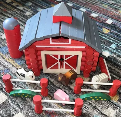 Melissa & Doug Red Wooden Log Barn Farm Toy INCOMPLETE For Parts Expansion AS IS • $24.99