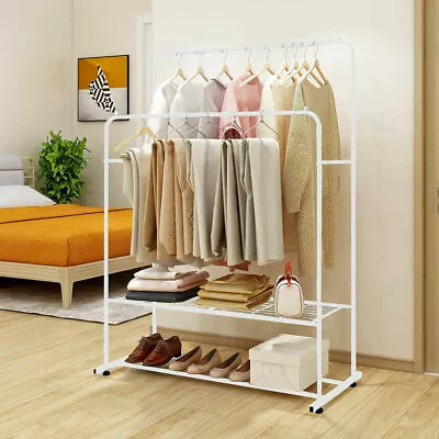 Industrial Pipe Metal Clothes Rail Heavy Duty Garment Hanging Rack Shoe Shelives • $38.96