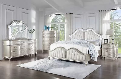 Traditional Bedroom Furniture - Silver Oak Finish 5 Piece Queen King Set IA7H • $3235.97