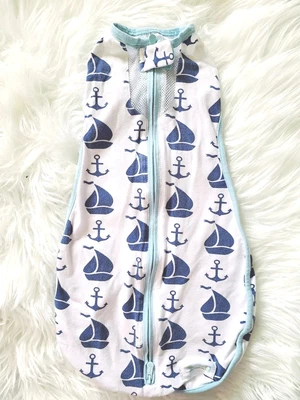 $8 • Buy WOOMBIE 0-3m 5-13 Lbs NAVY BLUE NAUTICAL SAILBOAT Air Original BABY SWADDLE 