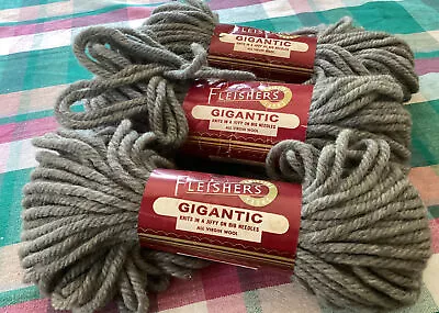 3 Vintage Fleishers Gigantic All Virgin Wool Yarn Color 181 Grey • $12.99