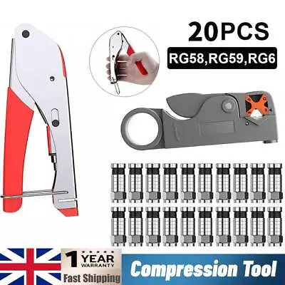 Coaxial Cable Wire Stripper RG6/RG59 Compression F Connector Crimping Pliers Kit • £13.39