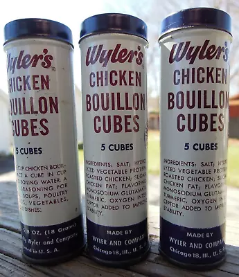 1956 - Wyler's Chicken Bouillon Cubes - Vintage Tin - Lot Of 3 Cans - • $12