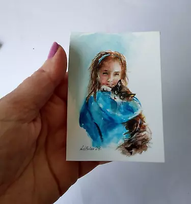 Original Not A Print ACEO Watercolour Miniature Signed. Cuddle :). Collectable • £14.50