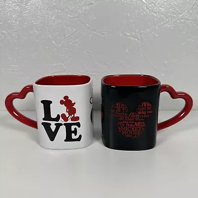 Disney Store Mugs Set LOVE HEART Mickey Minnie Mouse Matching Cups Pair • £17.99