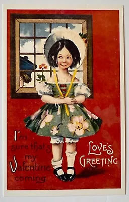 Vintage Valentine's Day Postcard Love's Greeting Girl Waiting At Window • $4.95