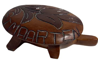 Vintage Hand Carved Wooden Turtle Trinket Box  St Maarten Souvenir • $12.50