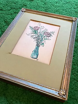 Vintage 70’s Floral Vase Carnations Watercolor Painting Framed Signed • $22.99