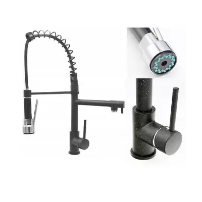 £83.99 • Buy Kitchen Black Granite Tap Brass Pull Out Spout Dual Mixer Sink Tap