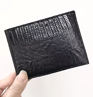 VINTAGE 1990’s Shiny SNAKE Textured BLACK LEATHER Bi-Fold CLASSIC WALLET Exc • $5