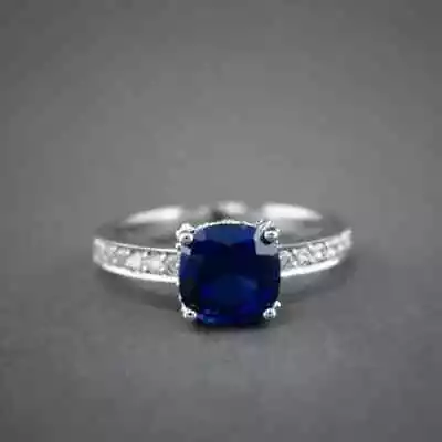 2Ct Cushion Cut Lab-Created Sapphire Women Engagement Ring 14K White Gold Plated • $89.99