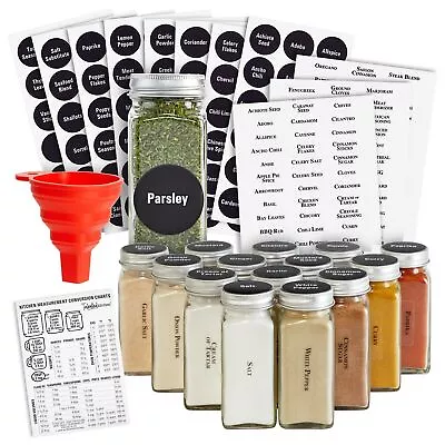 14 Pack Glass Spice Jars With 269 Spice Labels 4 Oz With Pour/Sift Shaker Lid • $44.99