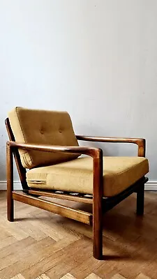 Mustard Linen Century Vintage Danish Style Armchair 1960s-70s • £590