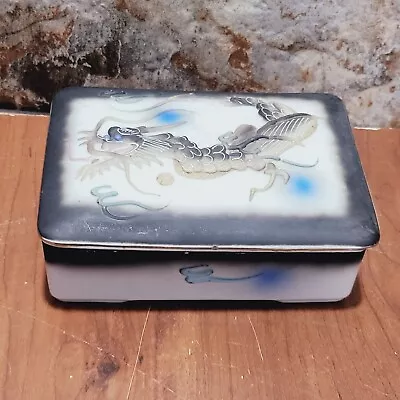 Vintage Hand Painted Moriage Dragon Ware Lidded Cigarette Trinket Box Japan • $39.95